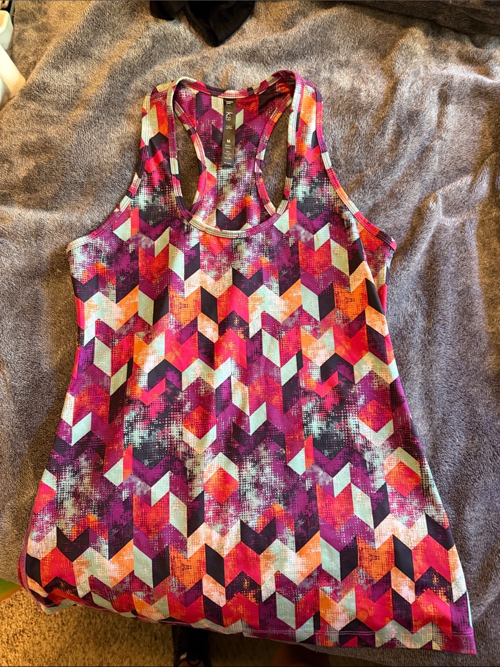 lukka Geometric Chevron Racerback Tank - Pink Multi